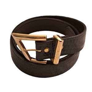 Nan Lewis Navy Blue Croc Embossed Vegan Leather Belt
